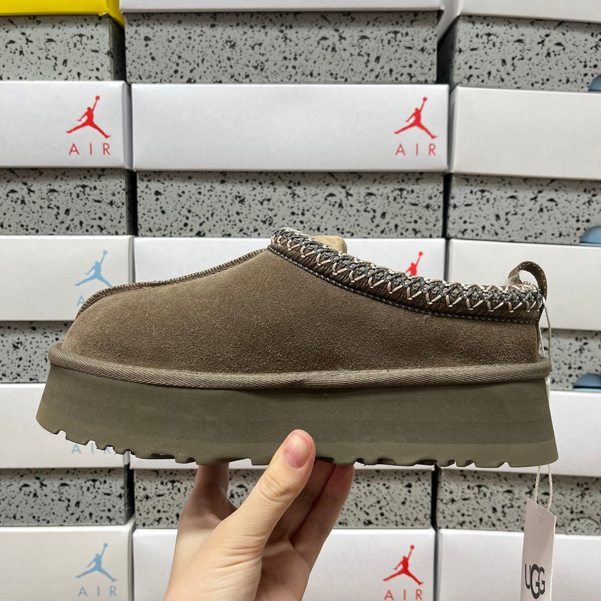 UGG Tazz Platform Slipper – Women’s Suede Clog with Multi-Tone Braided Collar in Olive