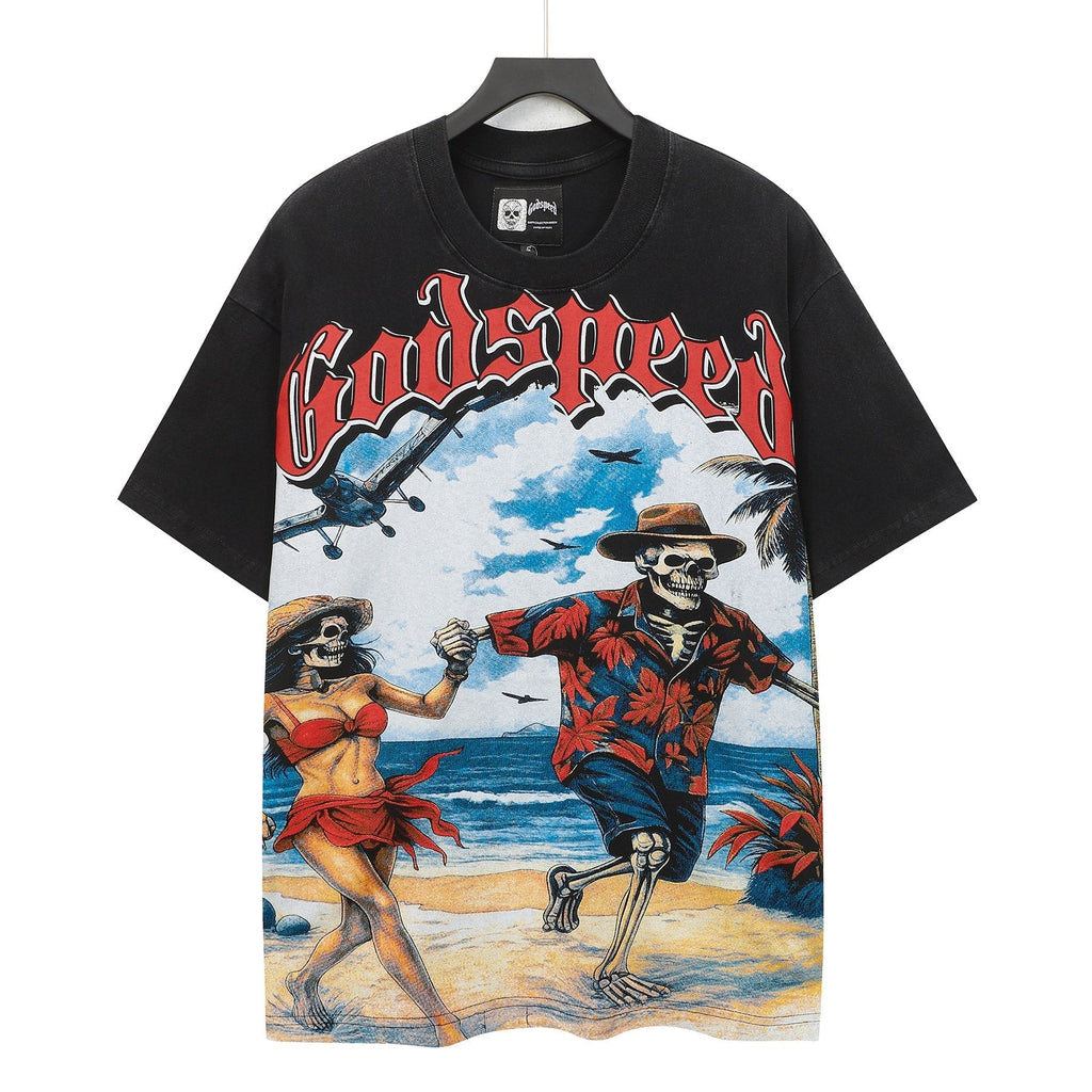 Godspeed Beach Skeleton Graphic T-Shirt