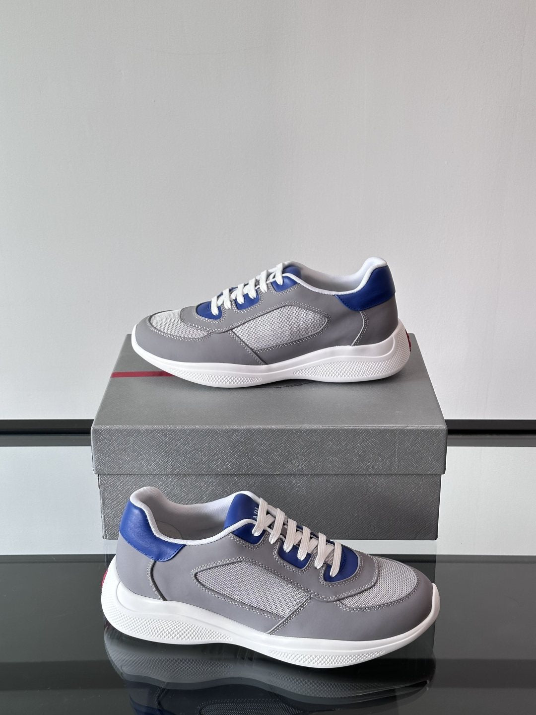 Prada Men's Low-Top Leather Sneakers - Rounded Toe
