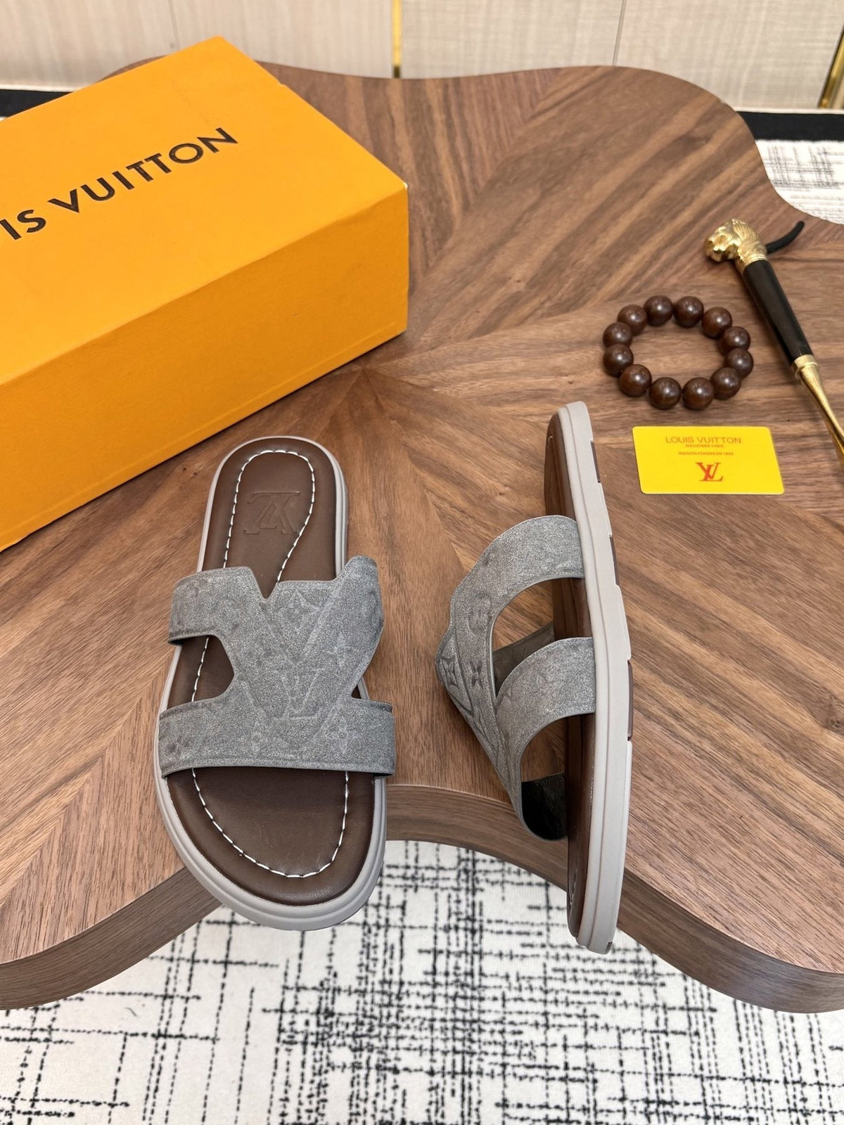 Louis Vuitton Monogram H-Cut Slide Sandals